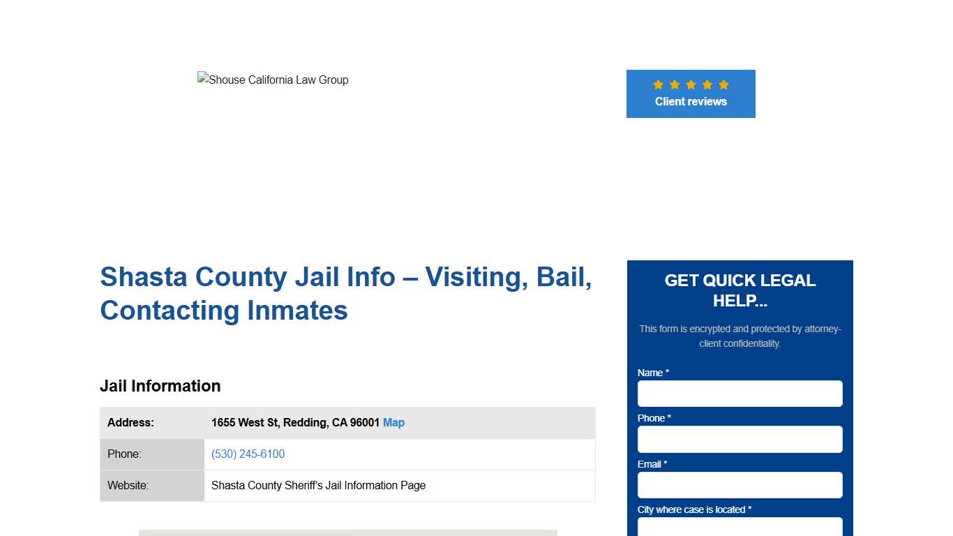 Shasta County Jail Info – Visiting, Bail, Contacting Inmates